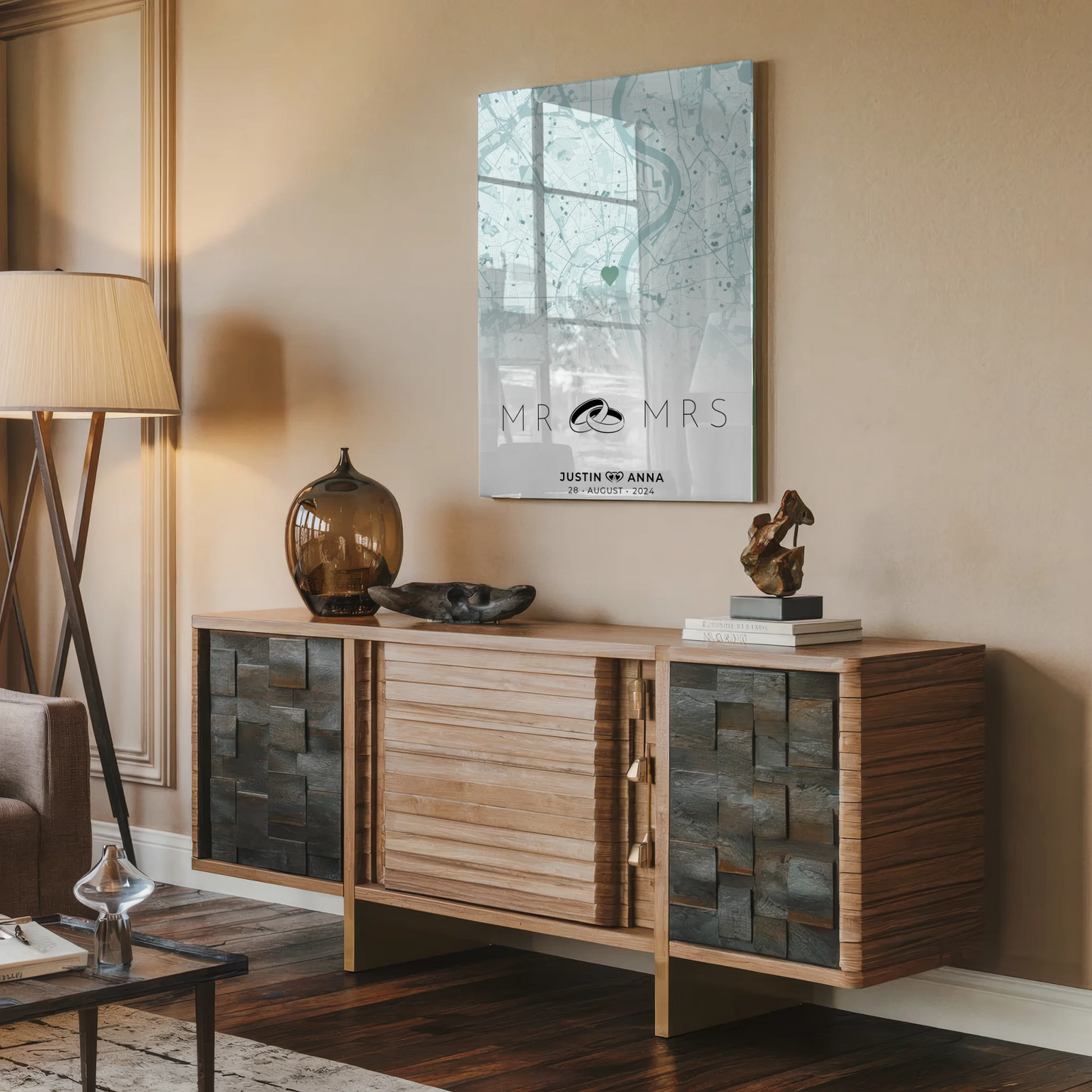 Personalisiertes Acrylglas Bild Stadtkarten für Paare Mr & Mrs Mintgrün Wo Alles Begann