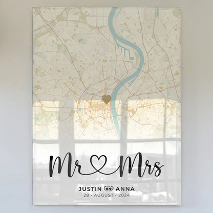 Personalisiertes Acrylglas Bild Stadtkarten Paare Mr & Mrs Vintage