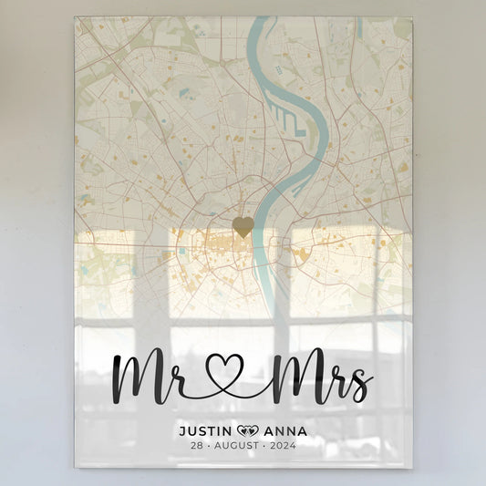 Personalisiertes Acrylglas Bild Stadtkarten Paare Mr & Mrs Vintage