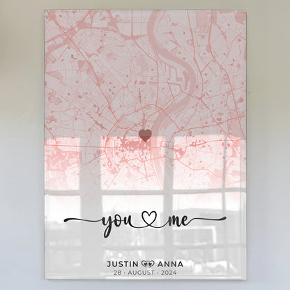 Personalisiertes Stadtkarten Acrylglas Bild für Paare You an Me