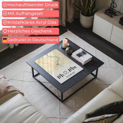 Personalisiertes Acrylglas Bild Stadtkarten Paare Mr & Mrs Vintage