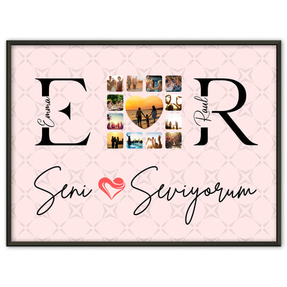 Liebesposter für Paare Mit Namen Initialien und Fotos Seni Seviyorum
