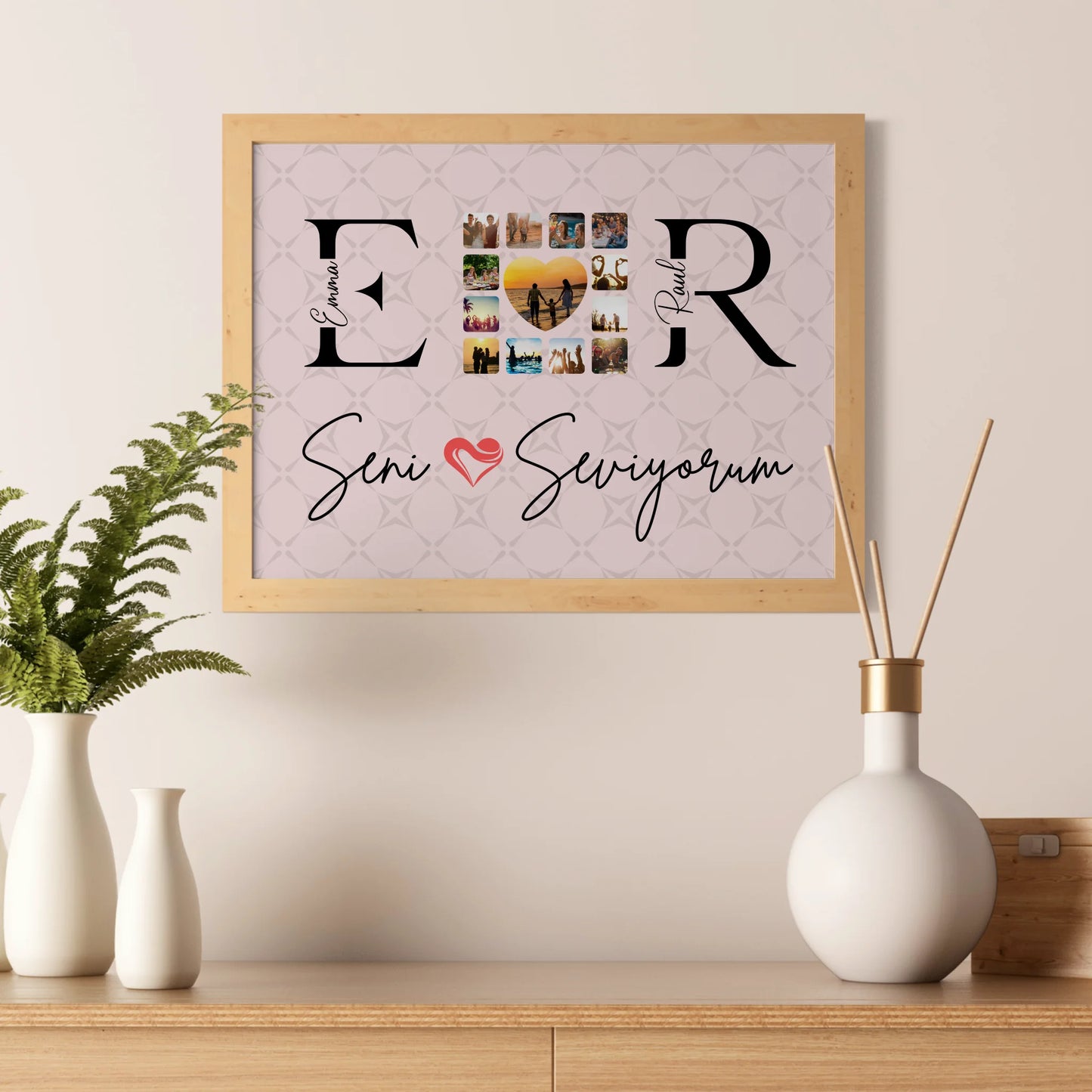 Liebesposter für Paare Mit Namen Initialien und Fotos Seni Seviyorum