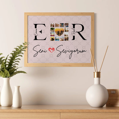 Liebesposter für Paare Mit Namen Initialien und Fotos Seni Seviyorum
