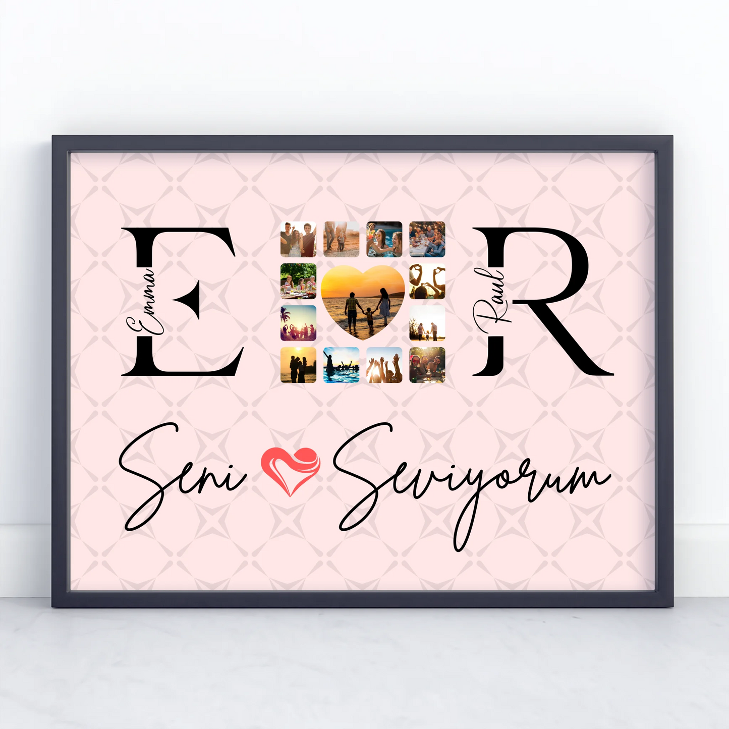 Liebesposter für Paare Mit Namen Initialien und Fotos Seni Seviyorum