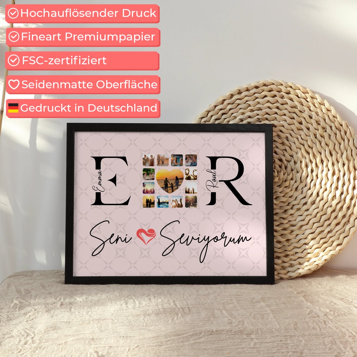 Liebesposter für Paare Mit Namen Initialien und Fotos Seni Seviyorum