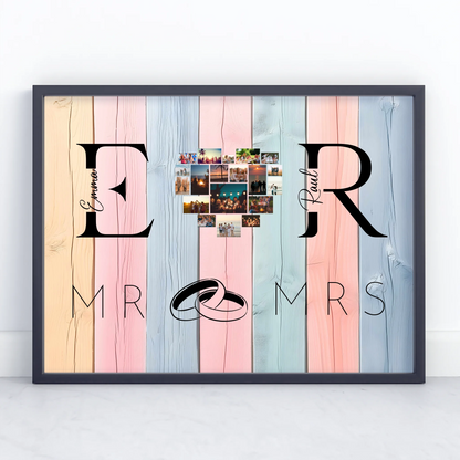 Liebes Poster Personalisiert Mit Initialien Namen und Fotos Mr & Mrs