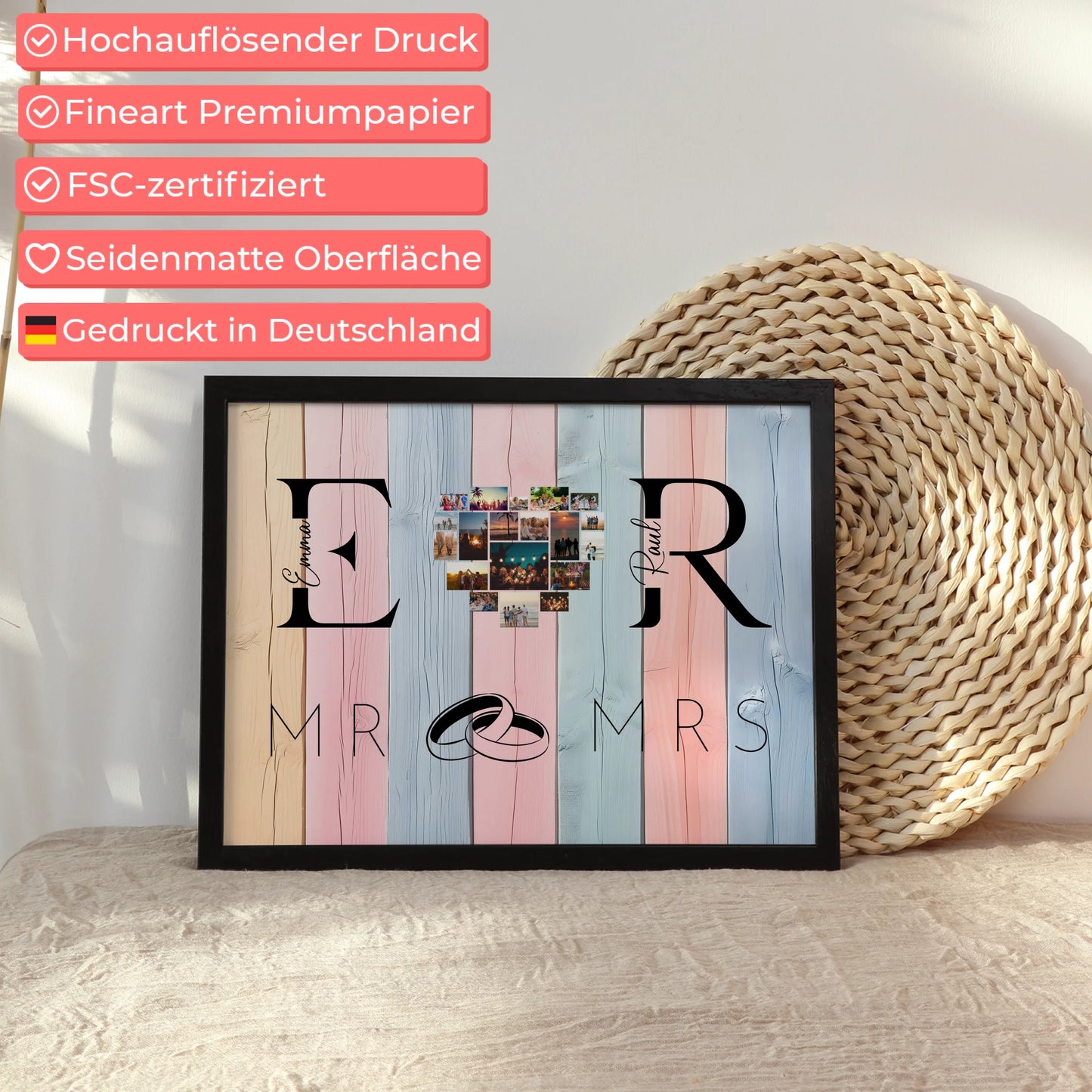 Liebes Poster Personalisiert Mit Initialien Namen und Fotos Mr & Mrs