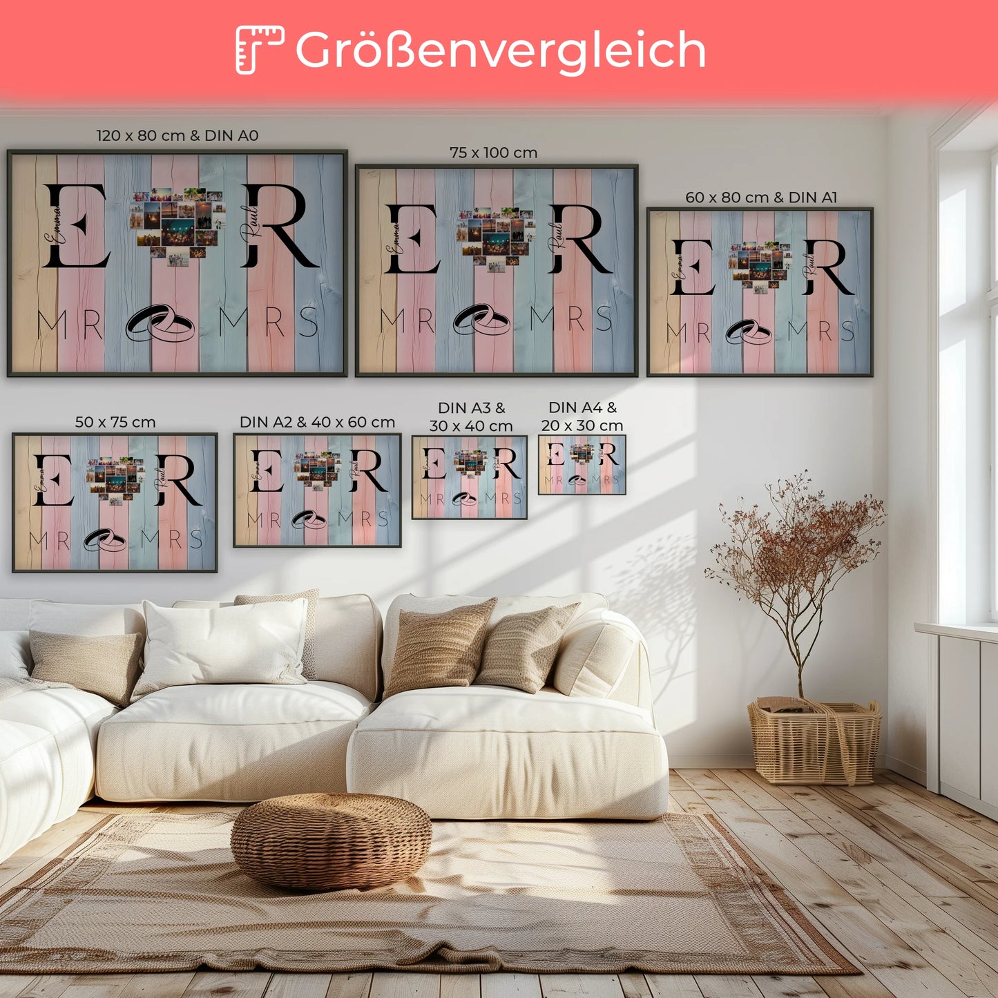 Liebes Poster Personalisiert Mit Initialien Namen und Fotos Mr & Mrs