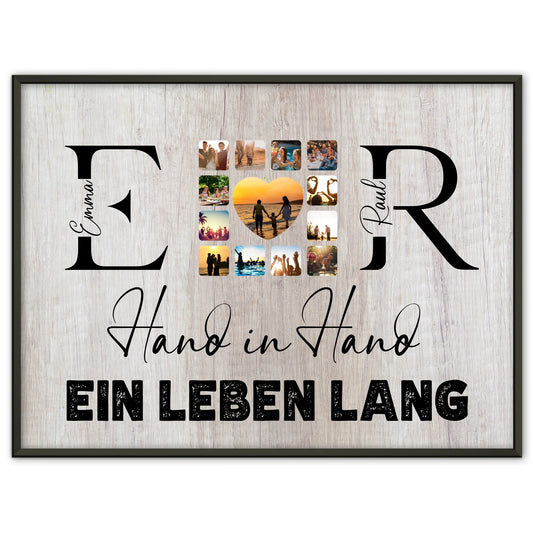 Poster Geschenk Personalisiert Mit Initialien Namen und Fotos Hand In Hand Ein Leben Lang