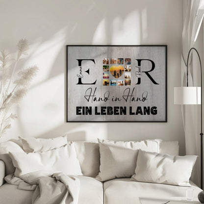 Poster Geschenk Personalisiert Mit Initialien Namen und Fotos Hand In Hand Ein Leben Lang