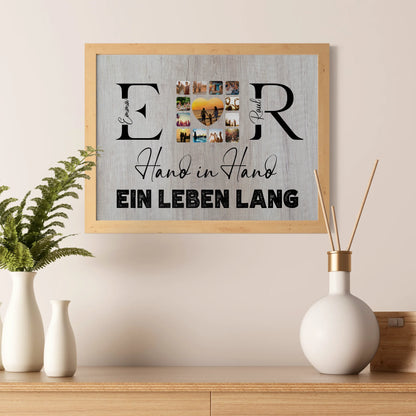 Poster Geschenk Personalisiert Mit Initialien Namen und Fotos Hand In Hand Ein Leben Lang