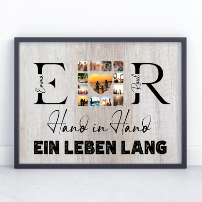Poster Geschenk Personalisiert Mit Initialien Namen und Fotos Hand In Hand Ein Leben Lang