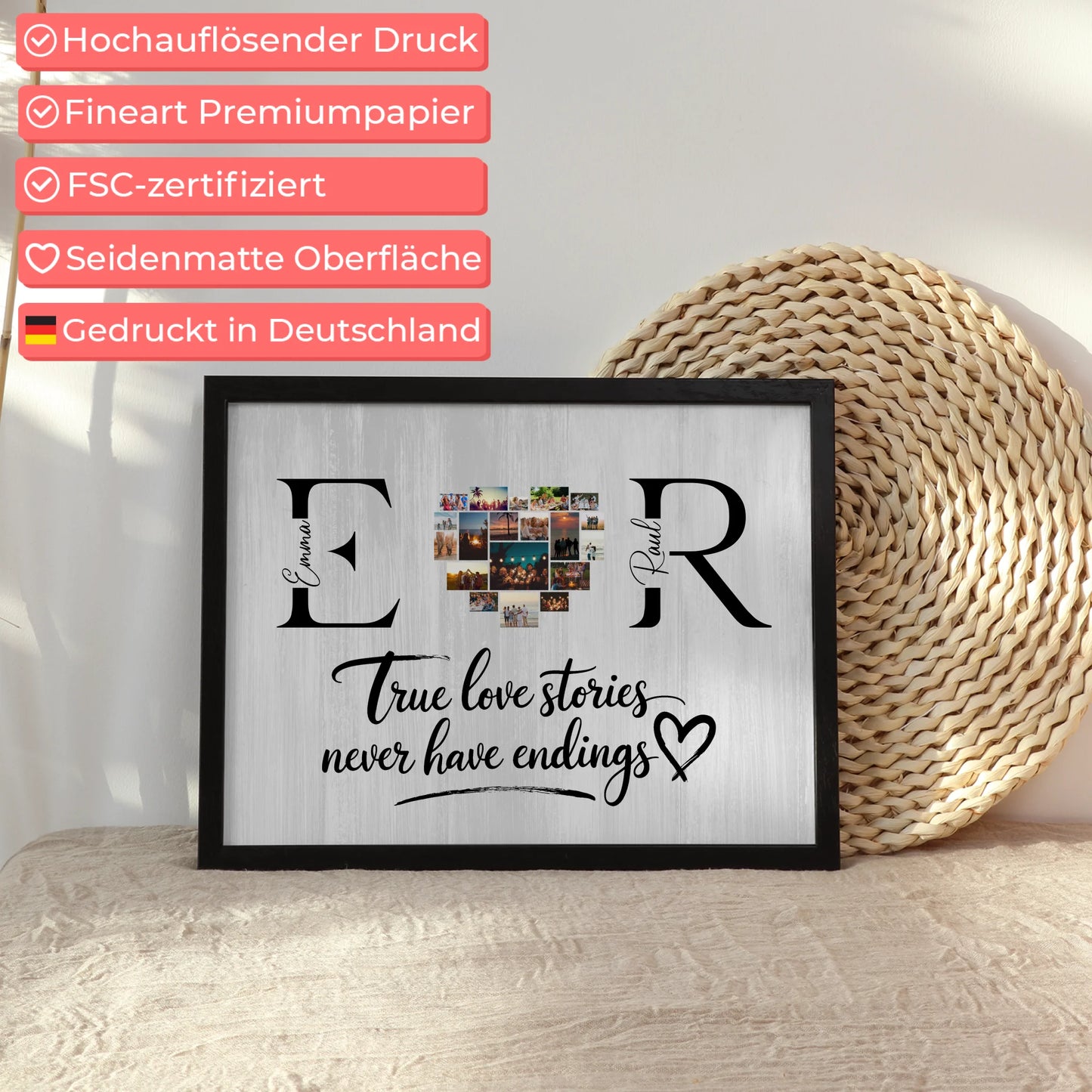 Poster Personalisiert Paar Mit Initialien Namen und Fotos True Love Stories