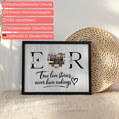 Poster Personalisiert Paar Mit Initialien Namen und Fotos True Love Stories