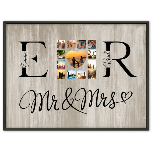 Liebesposter für Paare Mit Fotos Initialien und Fotos Mr & Mrs
