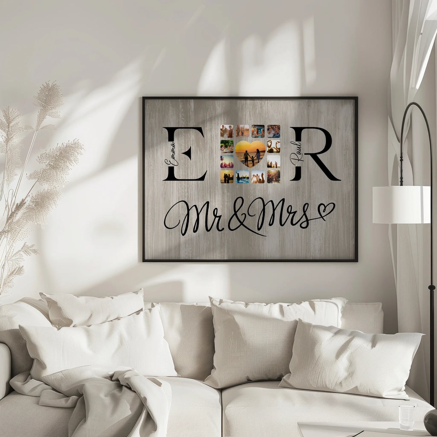 Liebesposter für Paare Mit Fotos Initialien und Fotos Mr & Mrs
