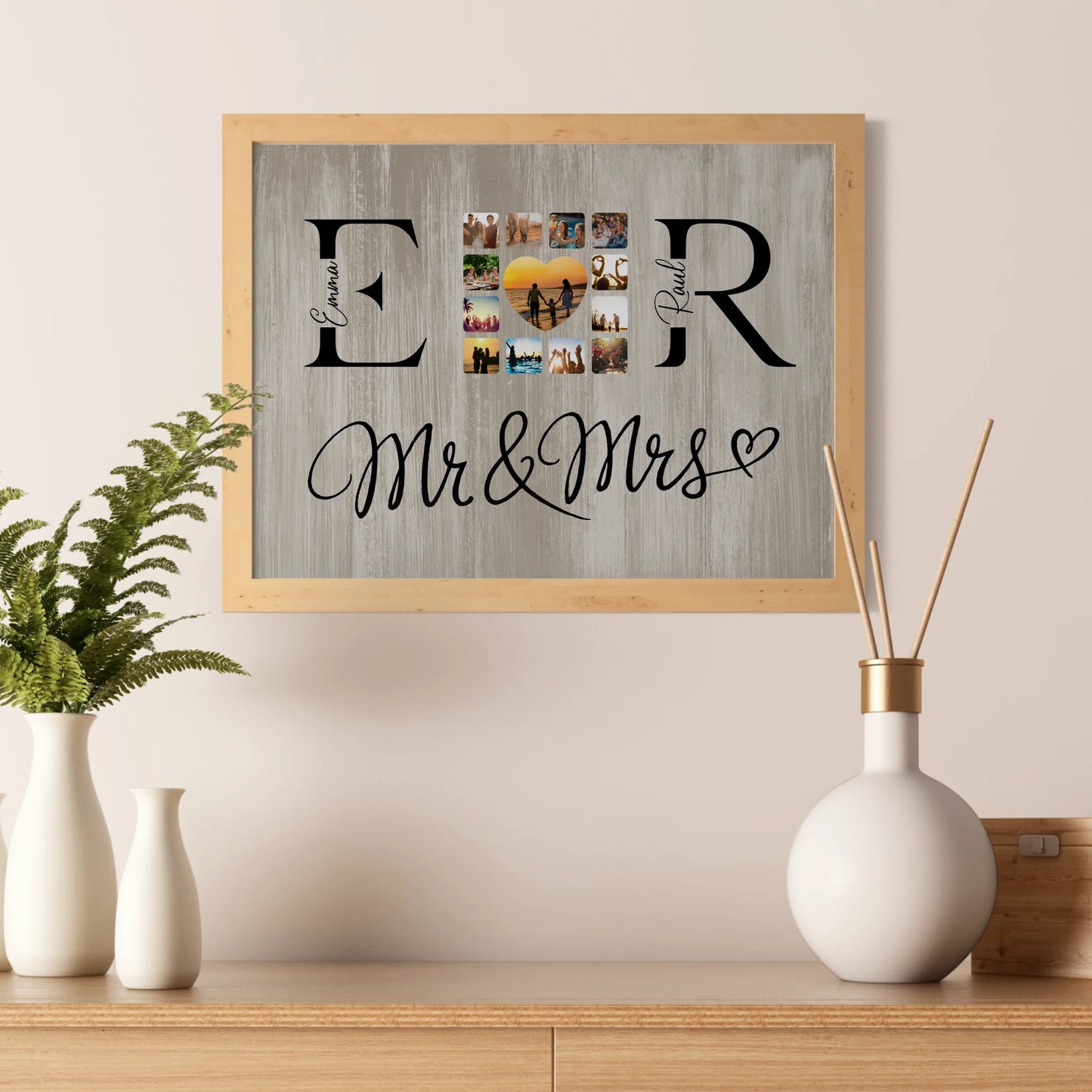 Liebesposter für Paare Mit Fotos Initialien und Fotos Mr & Mrs