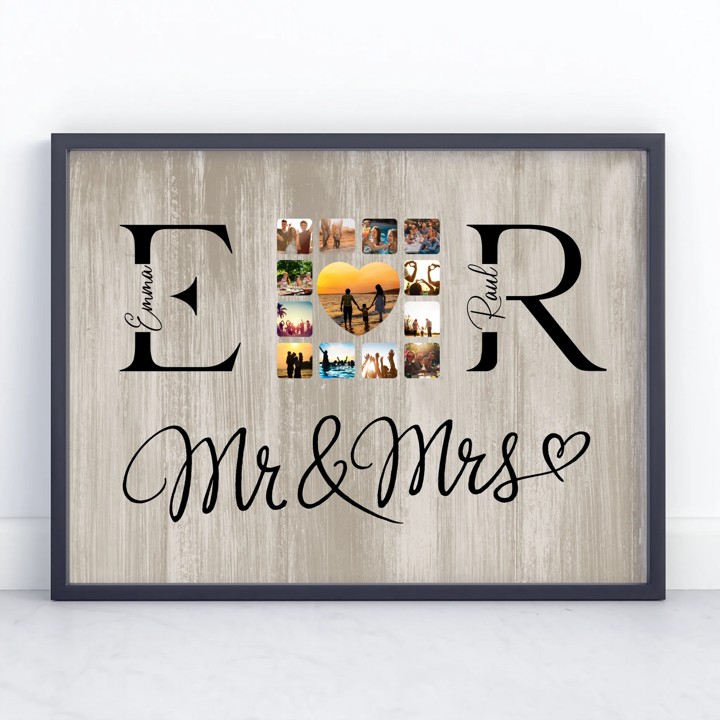 Liebesposter für Paare Mit Fotos Initialien und Fotos Mr & Mrs