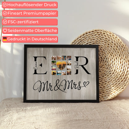 Liebesposter für Paare Mit Fotos Initialien und Fotos Mr & Mrs