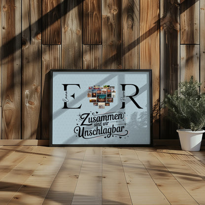 Freundinnen Poster mit Fotos Initialien und Namen Personalisiert