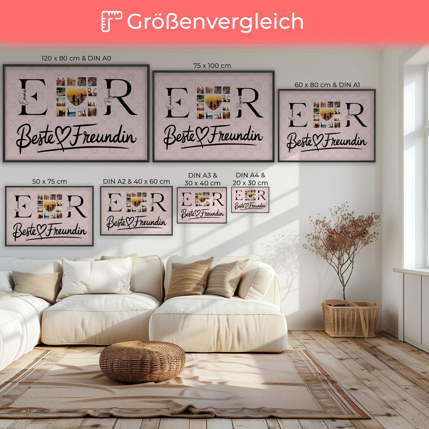 Beste Freundinnen Poster Personalisiert mit Fotos Namen und Initialien Geschenk