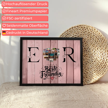 Poster Beste Freundin Personalisiert mit Fotos Initialien und Namen Geschenk