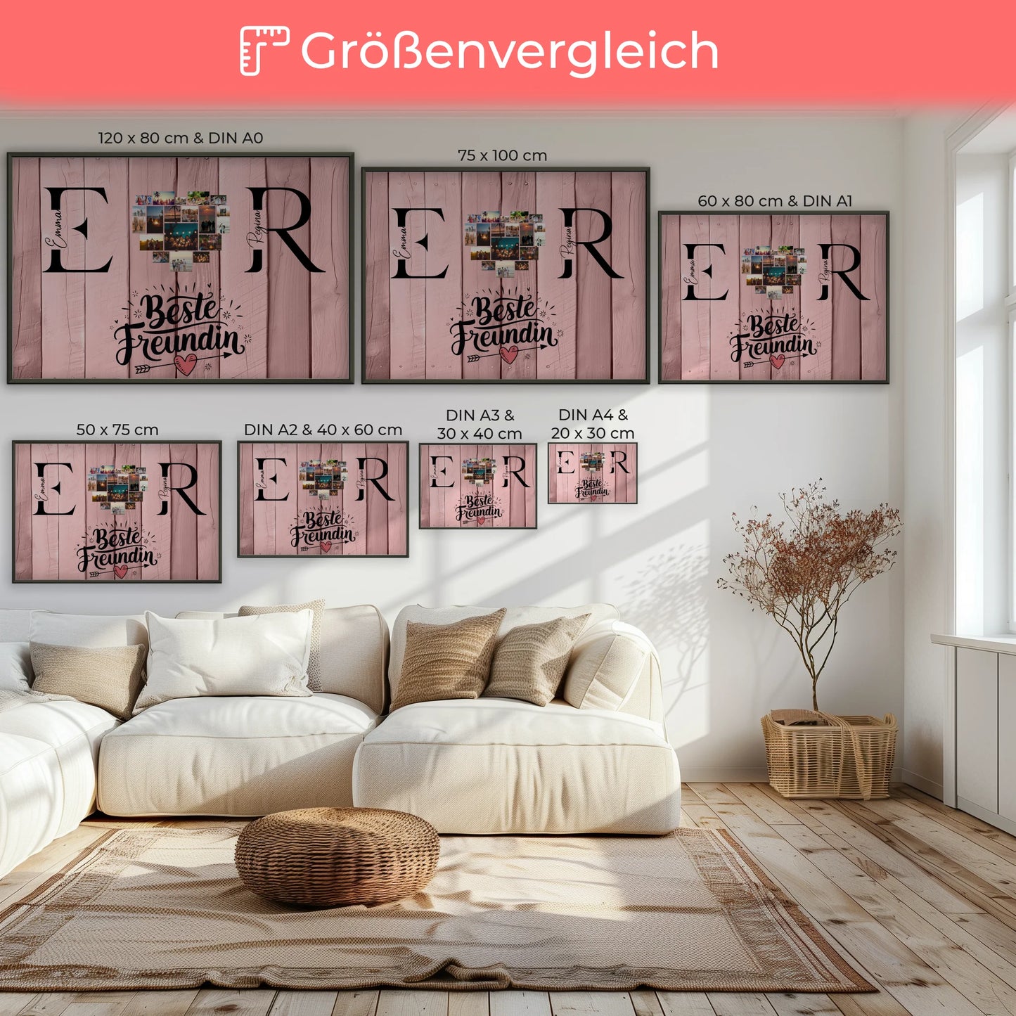 Poster Beste Freundin Personalisiert mit Fotos Initialien und Namen Geschenk