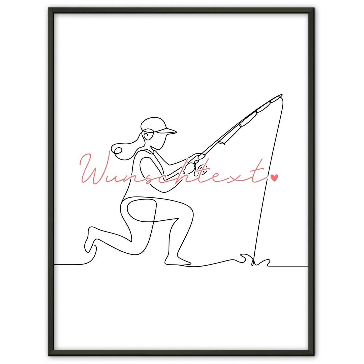 Personalisiertes Poster Lineart Angeln Geschenk Tochter & Schwester für Angler Anglerin fishing