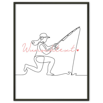Personalisiertes Poster Lineart Angeln Geschenk Tochter & Schwester für Angler Anglerin fishing