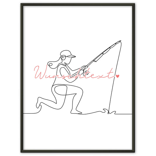 Personalisiertes Poster Lineart Angeln Geschenk Tochter & Schwester für Angler Anglerin fishing