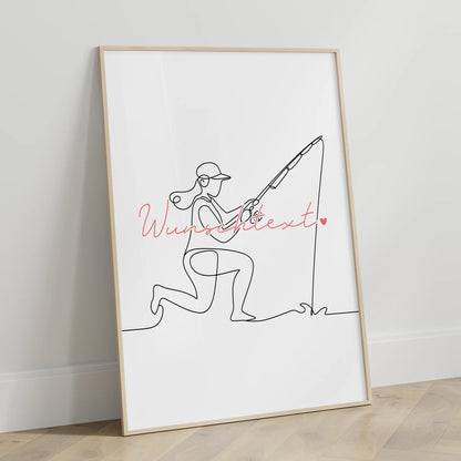 Personalisiertes Poster Lineart Angeln Geschenk Tochter & Schwester für Angler Anglerin fishing