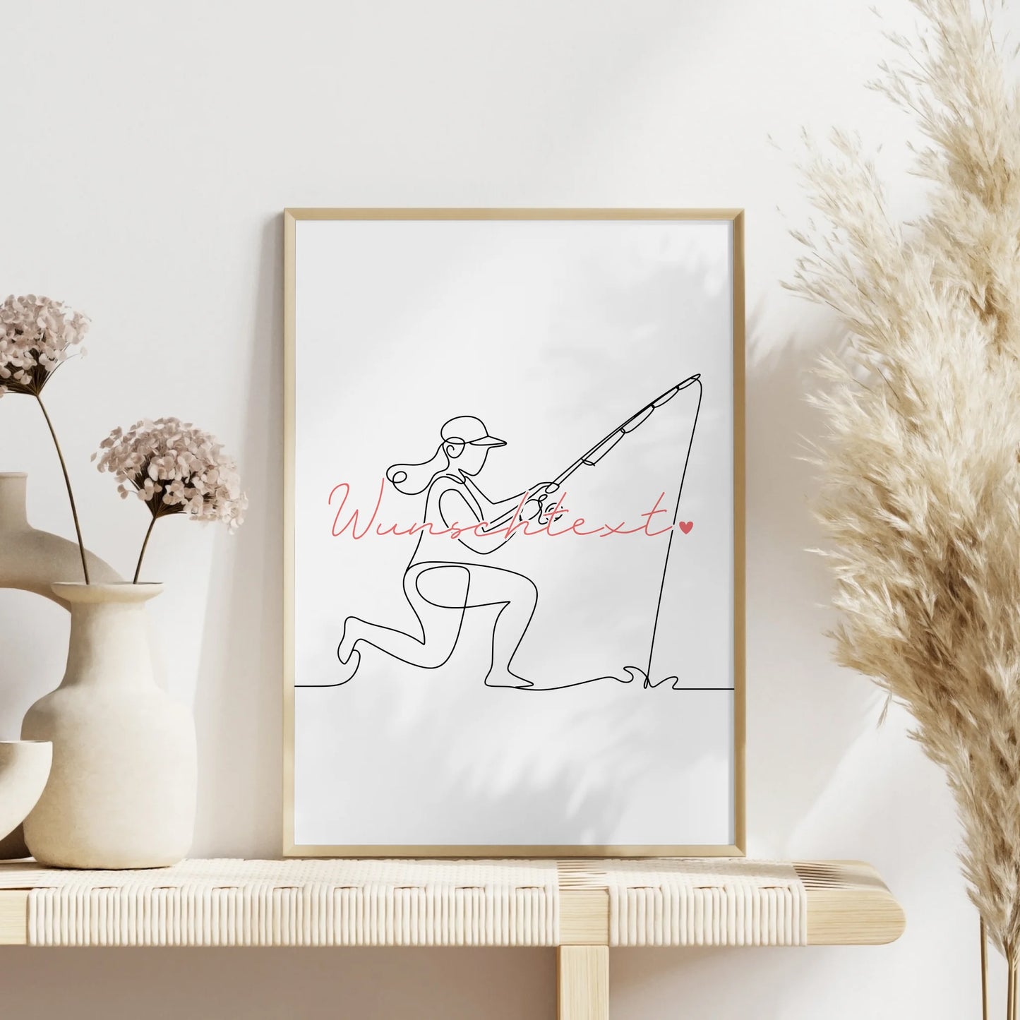 Personalisiertes Poster Lineart Angeln Geschenk Tochter & Schwester für Angler Anglerin fishing