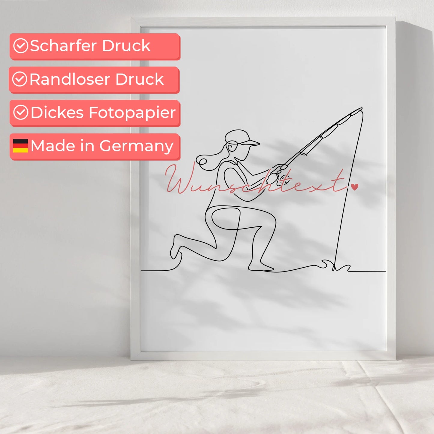 Personalisiertes Poster Lineart Angeln Geschenk Tochter & Schwester für Angler Anglerin fishing