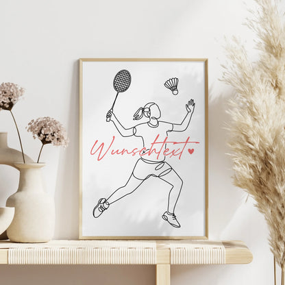 Personalisiertes Poster Lineart Badminton Geschenk Tochter & Schwester für Badmintonspieler Badmintonspielerin badminton