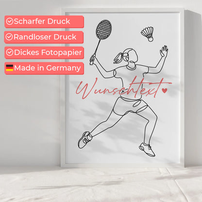 Personalisiertes Poster Lineart Badminton Geschenk Tochter & Schwester für Badmintonspieler Badmintonspielerin badminton