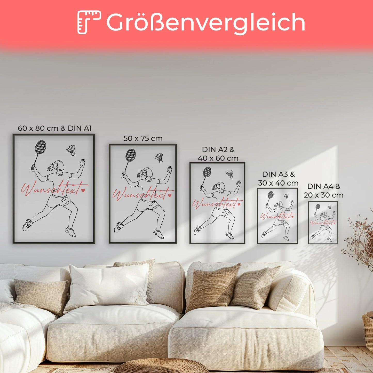 Personalisiertes Poster Lineart Badminton Geschenk Tochter & Schwester für Badmintonspieler Badmintonspielerin badminton