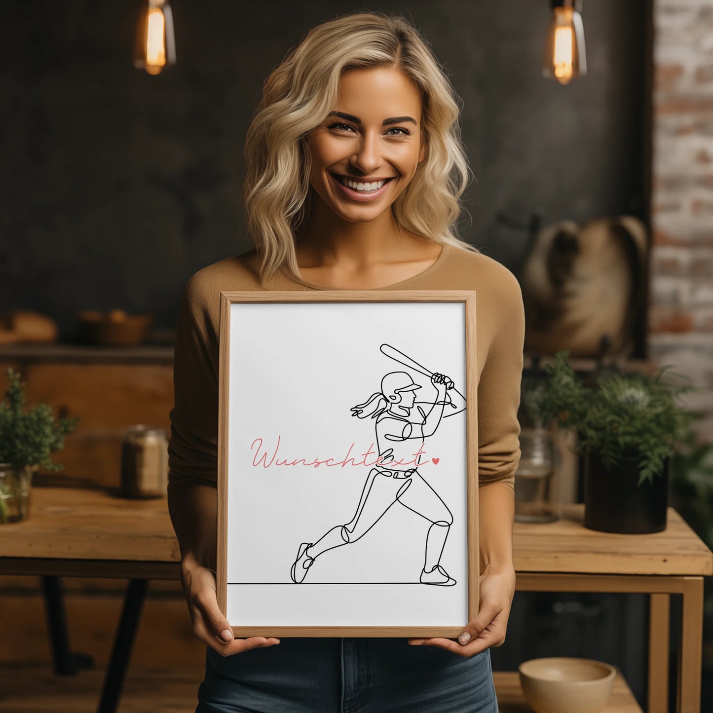 Personalisiertes Poster Lineart Baseball Geschenk Tochter & Schwester für Baseballspieler Baseballspielerin baseball
