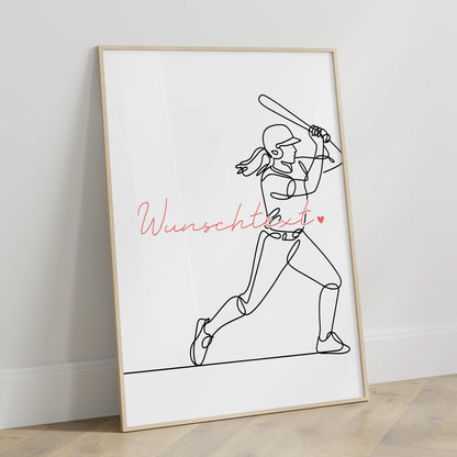 Personalisiertes Poster Lineart Baseball Geschenk Tochter & Schwester für Baseballspieler Baseballspielerin baseball