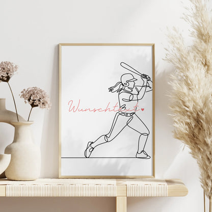 Personalisiertes Poster Lineart Baseball Geschenk Tochter & Schwester für Baseballspieler Baseballspielerin baseball
