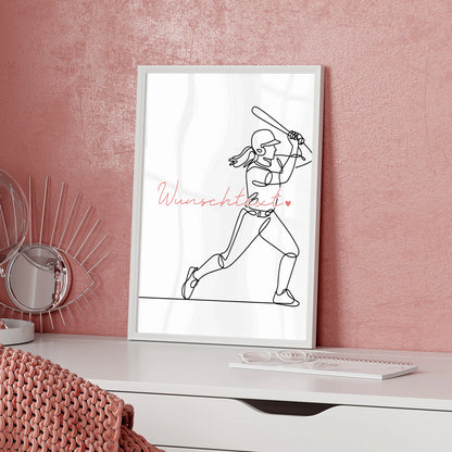 Personalisiertes Poster Lineart Baseball Geschenk Tochter & Schwester für Baseballspieler Baseballspielerin baseball