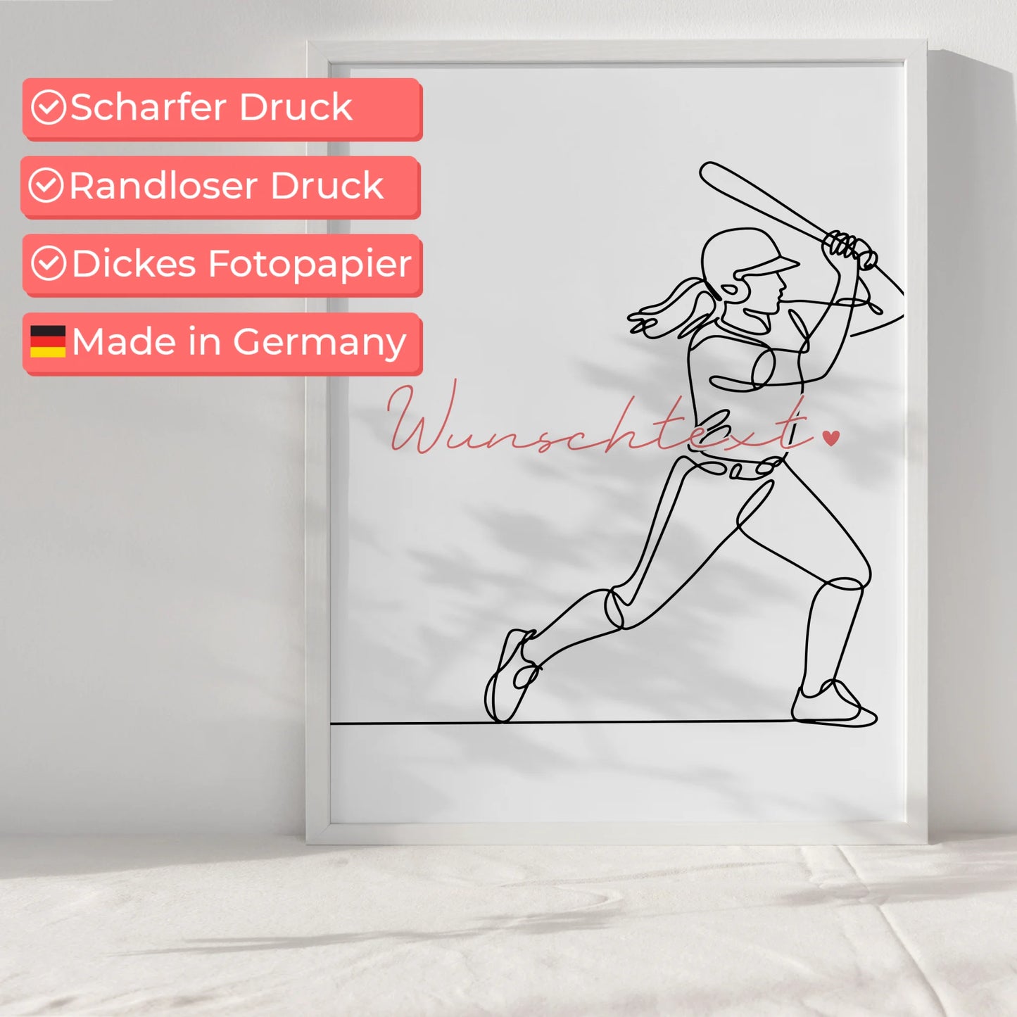 Personalisiertes Poster Lineart Baseball Geschenk Tochter & Schwester für Baseballspieler Baseballspielerin baseball