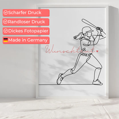 Personalisiertes Poster Lineart Baseball Geschenk Tochter & Schwester für Baseballspieler Baseballspielerin baseball