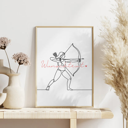 Lineart Poster Personalisiert Bogenschießen Geschenk Tochter & Schwester für Bogenschütze Bogenschützin Archery