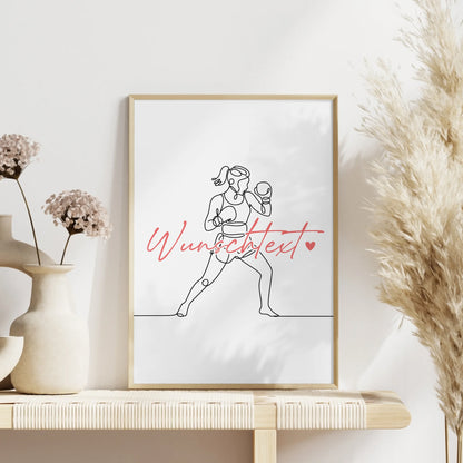 Lineart Poster Boxen Geschenk Tochter & Schwester für Boxer Boxerin Boxing