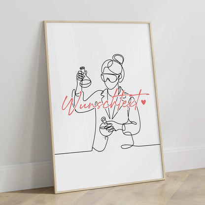 Lineart Poster Personalisiert Chemielaborant Geschenk Tochter & Schwester für Chemielaborant Chemielaborantin Chemical laboratory assistant