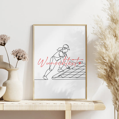 Personalisiertes Poster Lineart Dachdecker Geschenk Tochter & Schwester für Dachdecker Dachdeckerin Roofer