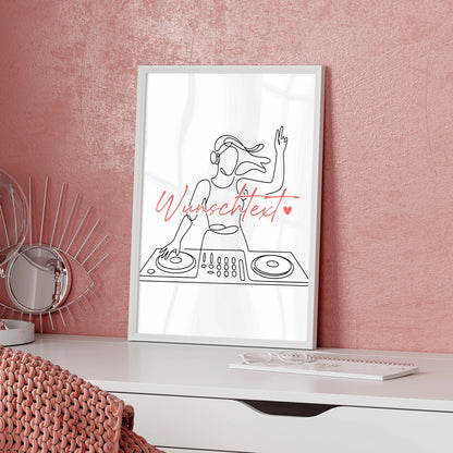 Lineart Poster DJing Geschenk Tochter & Schwester für DJ DJane DJing