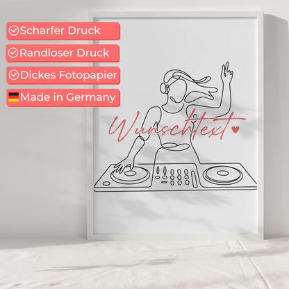 Lineart Poster DJing Geschenk Tochter & Schwester für DJ DJane DJing