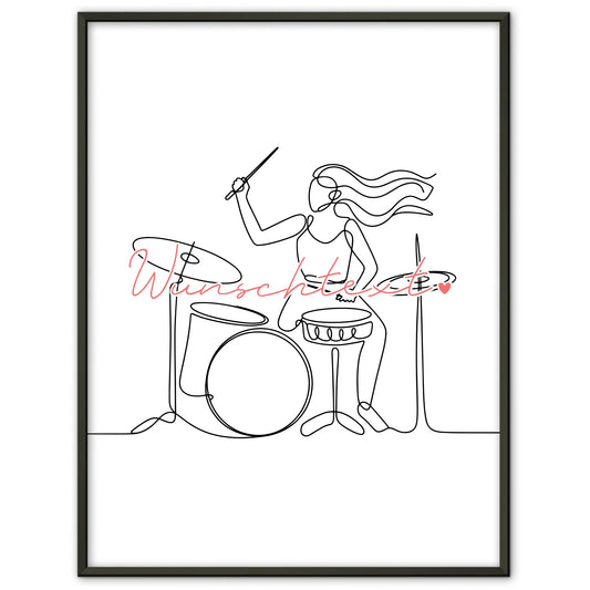 Personalisiertes Poster Lineart Drummer Geschenk Tochter & Schwester für Drummer Drummerin Drummer